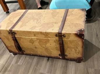 Vintage Wood Trunk - With World Map - Please Note The Contents Are Not Included