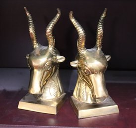 Pair Of Fine Vintage Brass Gazelle Bookends