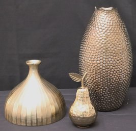 Decorative Items Includes A Stylish Vase By Essential Decor, Hammered Pear Decor And Gold Finished Vase