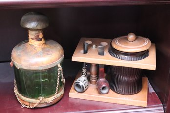Vintage Pipes Include Medico & Hyde Park And Carved Wood With Stand And Tobacco Holder