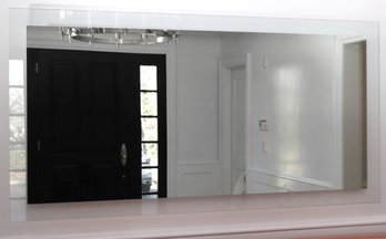 Contemporary Floating Wall Mirror With Glass Border Measuring Approximately 74.5 X 38 Inches