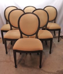 Set Of 6 Louis XVI Style Dining Chairs With Round Carved Wood Frames.