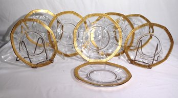 Set Of 8 Fine Glass Lunch Plates With Gold Rim
