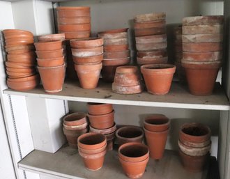 Large Lot Of Assorted Size Clay Garden Pots