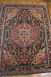 Vintage Handwoven Wool Persian Area Rug Measures Approximately 58 X 42 Inches