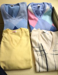 Lot Of 4 Vintage Cashmere Mens V Neck Pullovers By Malo And Maus And Hoffman. Size XL- XXL