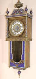 Lovely Antique Style Enameled Brass Wall Clock With Cloisonne Design  No Key Or Pendulum