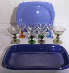 Vintage Platters And Multicolored Cocktail Glasses