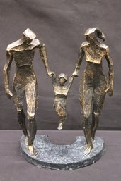 Unique Polyresin Sculpture Of A Family Finished In A Bronze/ Copper Tone