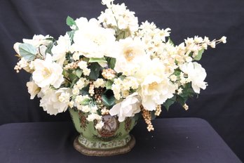 Traditional Style Centerpiece Basket With Faux Floral Arrangement