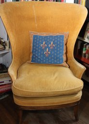 Vintage Golden Tone Corduroy Wingback Arm Chair Will Look Great With Some New Fabric!
