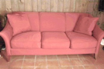 Stylish Cranberry/red Tone Sofa With Sleek Curved Arm Rest Made By Freestyle Collection