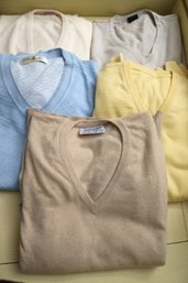 Lot Of 5 Mens V Neck Pullovers By Ballantyne And Fairway And Greene, Scotland