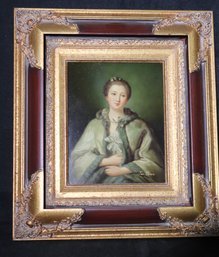 Signed Antique Style Portrait Of Lady With Ermine Cloak In Beautiful Wood And Gold Frame.