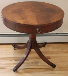 Vintage English Style Mahogany Round Side Table With Lions Head Accents