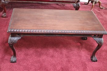 Vintage Carved Wood Coffee Table With Finely Carved Apron And Claw Feet