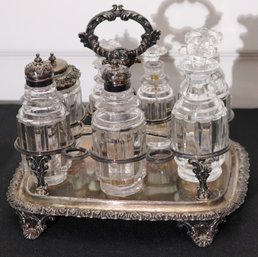 Vintage Assortment Of Cruet/Condiment Accessories As Pictured, Salt And Pepper Tops Are Silver