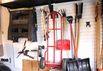 A Whole Lot Of Handy Household Tools, With Hand Truck, Shovels, Small Garden Tools, Post  Digger, Garden Shear