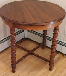 Vintage Style Oak Wood Country French Round Bobbin Leg Side Table