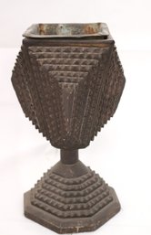 Vintage Wooden Tramp Art Vase With A Metal Liner