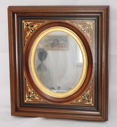 Vintage Inlaid Wood Oval Wall Mirror By Wright Brown & Co