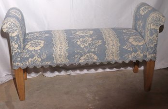 Beachley Furniture Blue Toile Upholstered Bench With Rolled Arms.