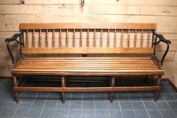 Train Station Waiting Room Wooden Bench With Metal Arms