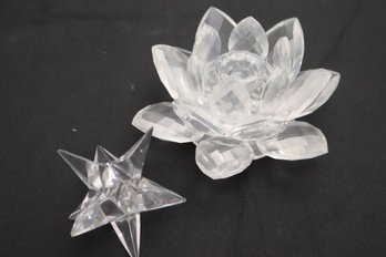 Swarovski Crystal Lotus/water Lily Flower Candle Holder And Rosenthal Crystal Star
