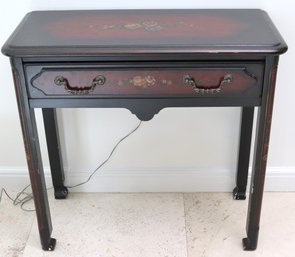 Side Table With Painted Flowers And 1 Drawer.