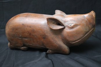 Large Folk Art Carved Wood Pig Decor