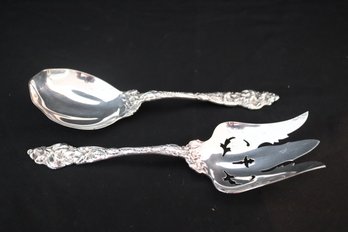 Reed And Barton Les Six Fleurs Sterling Silver Pierced Meat Fork And Vegetable Serving Spoon