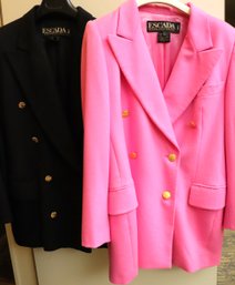 Vintage Escada Womens Wool Blazers In Chic Black And Vibrant Pink, Sze. 12