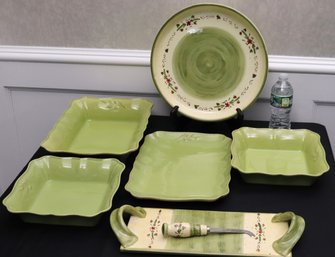 Prairie Ambiance Collection Includes Serving Plate, Green Serving Dish Set By Arenito Made In Portugal