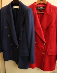 Vintage Escada Womens Wool Blazers In Stylish Red And Elegant Navy, Sze. 12.