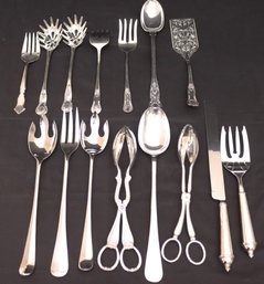 Assorted Silverplate Serving Pieces Includes A Sheffield Serving Spoon And Towle Stainless Steel Knife