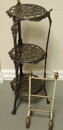 Ornate 3-tiered Plant Stand Includes Smaller Hand Towel Stand