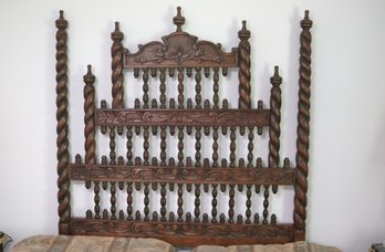 Carved Wood Mediterranean Barley Twist Headboard Approx 58 X 77 Inches