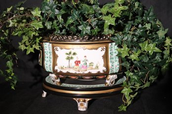Chinoiserie Style Centerpiece Or Jardiniere With Hand Painted Design From Chelsea House.