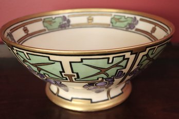 Large Art Deco T&V Limoges France Centerpiece Bowl Signed By Shipley With Grape Cluster Accents