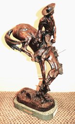 Vintage Cast Bronze Reproduction Frederic Remington Statue The Outlaw On Marble Base