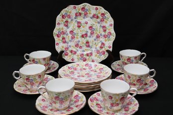 A Set Of Royal Stafford June Rose English Bone China Cups And