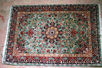 Vintage Handmade Silk Rug With Amazing Detailing Throughout!! Tightly Woven Approximately 36 Inches X 24 Inche