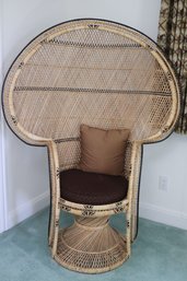 Large Woven Wicker Peacock Fan Chair With Cushion