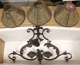 Holly Hunt Formation 3 Light Wrought Iron Light Fixture With Micha Shades 42 X 32 Inches