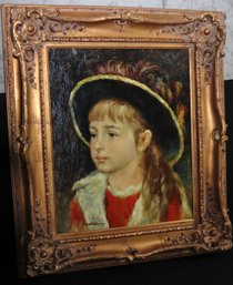 Lovely Impressions Style Portrait Painting Of Young Girl With Hat, In The Manner Of Renoir,