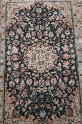 Vintage Handmade Silk Rug With Amazing Detailing Throughout, Tightly Woven 36 Inches X 24 Inches