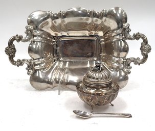 Very Pretty 800 German Silver Covered Bowl, Baroque Style Serving Dish & Sm Spoon 13.08 Ozt