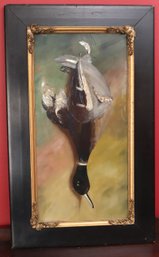 Framed Artwork Reverse Painting On Glass Of Waterfowl Diving