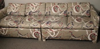 Two Twin Sofa Sleepers With Vintage 1970s Abstract Fabric.