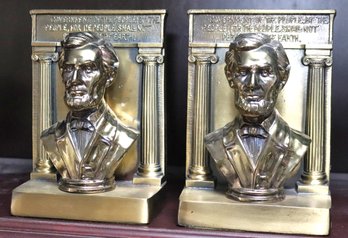 Vintage Brass Abraham Lincoln Bookends Government Of The People With A Protective Felt Bottom